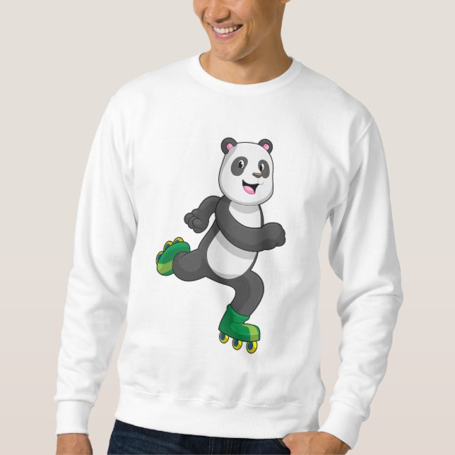 Panda som infogad skater med rullskridskor lång ärmad tröja (Framsida)