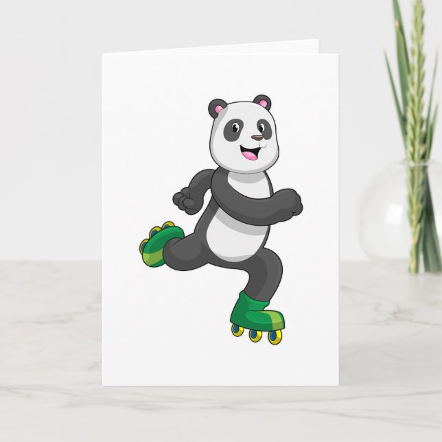 Panda som inlineskridskoåkare med rullskridskor kort (Framsida)