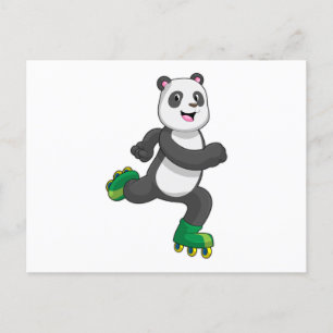 Panda som inlinesräkare med rullskridskor vykort