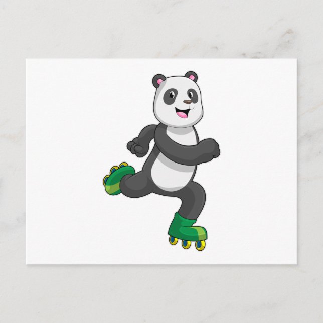 Panda som inlinesräkare med rullskridskor vykort (Framsida)