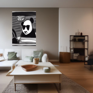 Panda som kör taxi AI Art Poster