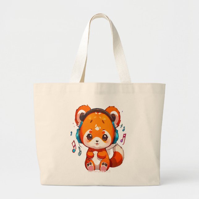 Panda som lyssnar på Kpop-musik Jumbo Tygkasse (Framsidan)