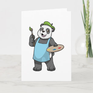 Panda som målare med pensel och Färg Kort