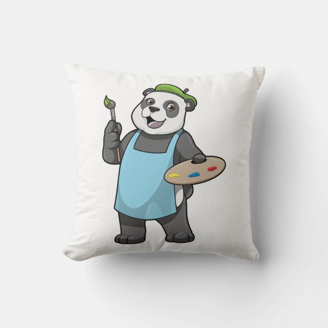 Panda som målare med pensel och färg kudde (Framsida)