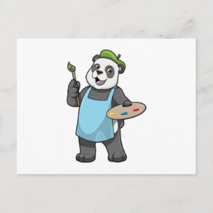 Panda som målare med pensel och färg vykort