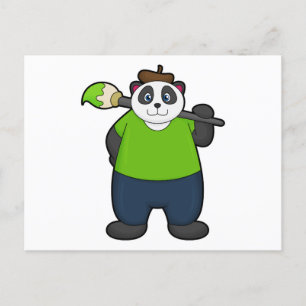 Panda som målare med pensel vykort