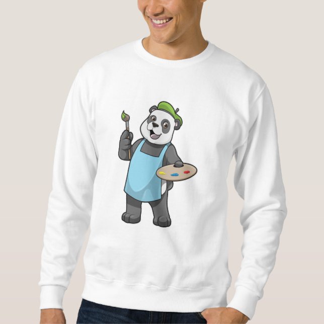 Panda som målare med penseln & Färg Lång Ärmad Tröja (Framsida)