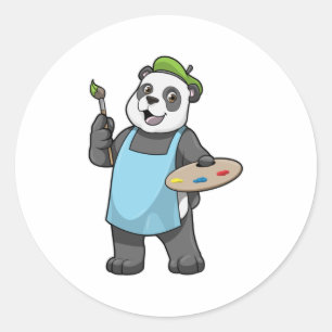 Panda som målare med penseln & Färg Runt Klistermärke