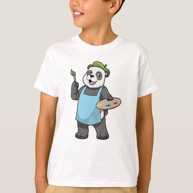 Panda som målare med penseln & Färg T Shirt (Framsida)