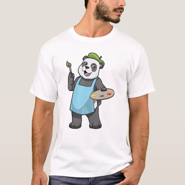 Panda som målare med penseln & Färg T Shirt (Framsida)