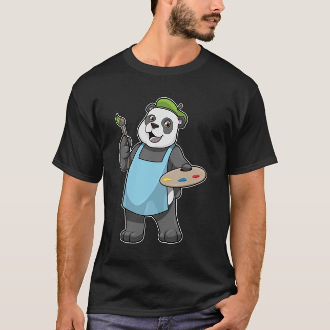 Panda som målare med penseln & Färg T Shirt (Framsida)