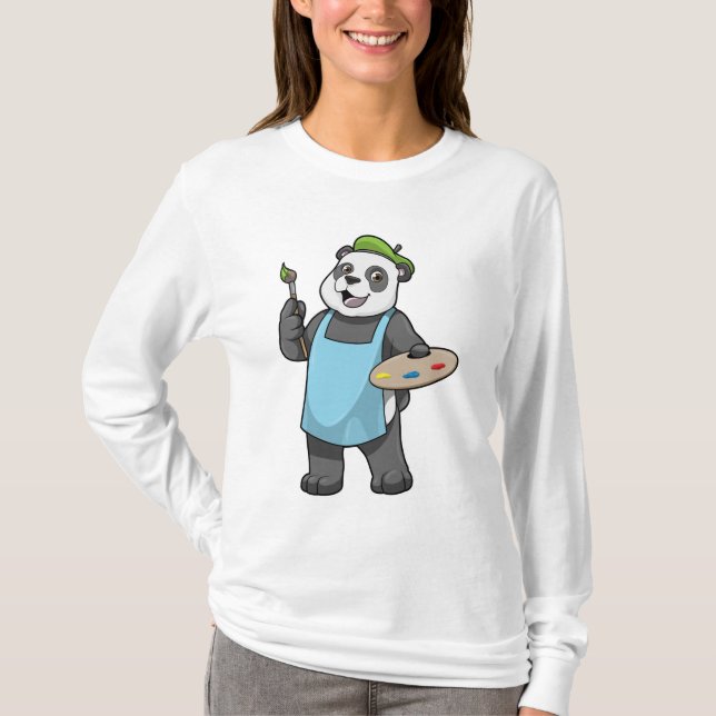Panda som målare med penseln & Färg T Shirt (Framsida)