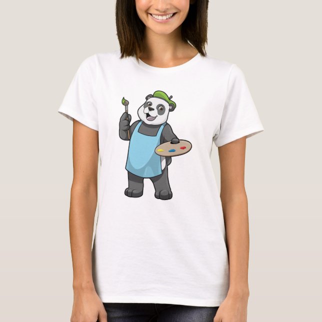 Panda som målare med penseln & Färg T Shirt (Framsida)