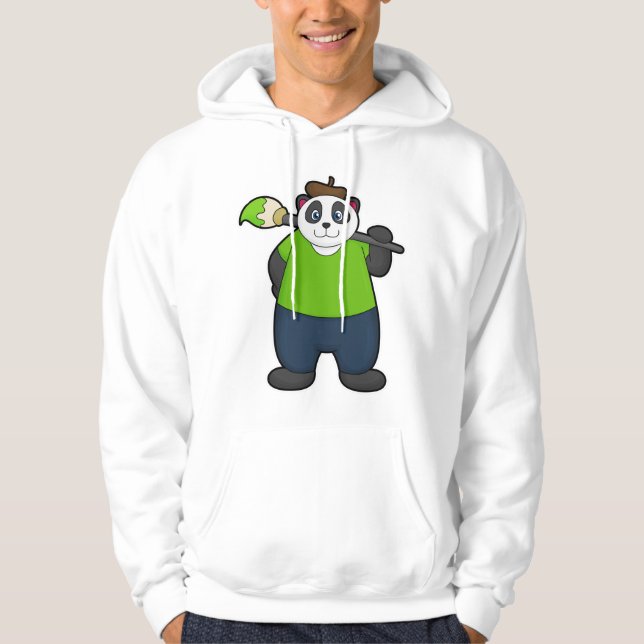 Panda som målare med penselpensel hoodie (Framsida)