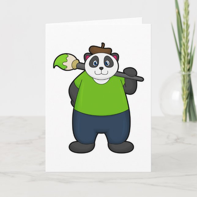 Panda som målare med penselpensel kort (Framsida)