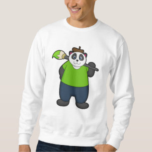 Panda som målare med penselpensel lång ärmad tröja