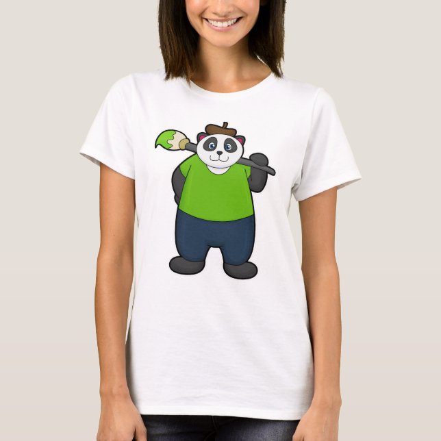 Panda som målare med penselpensel t shirt (Framsida)