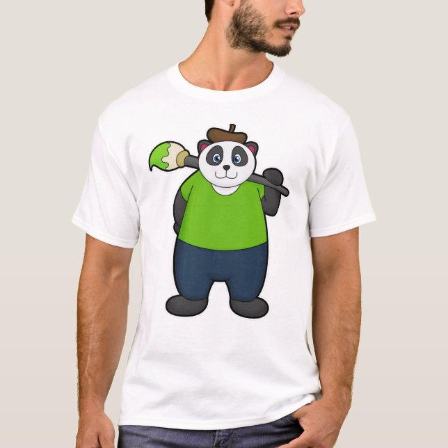 Panda som målare med penselpensel t shirt (Framsida)