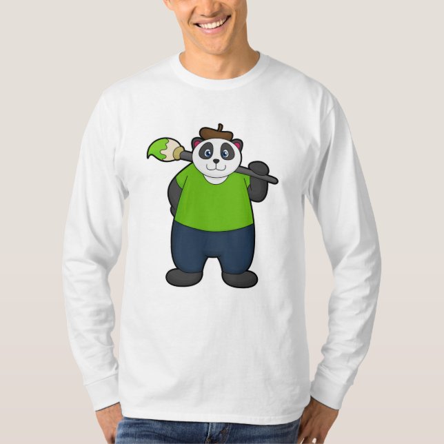 Panda som målare med penselpensel t shirt (Framsida)