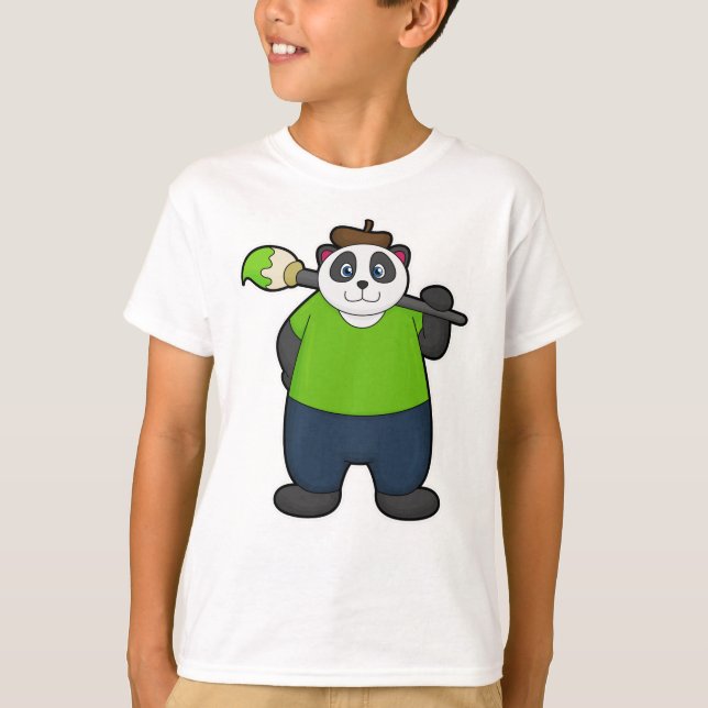 Panda som målare med penselpensel t shirt (Framsida)