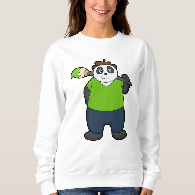 Panda som målare med penselpensel t shirt (Framsida)