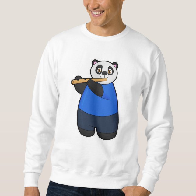 Panda som musiker med Flute Lång Ärmad Tröja (Framsida)