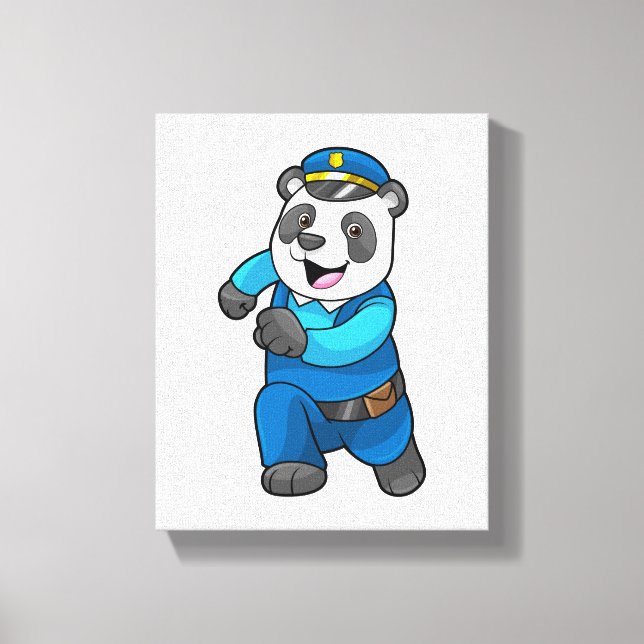 Panda som polis med polishatt canvastryck (Framsida)