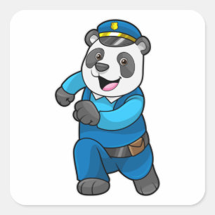Panda som polis med polishatt fyrkantigt klistermärke