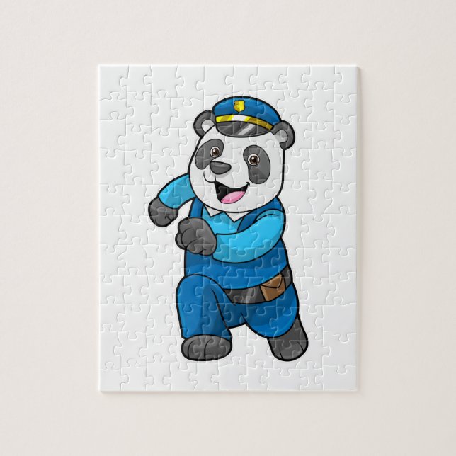 Panda som polis med polishatt pussel (Vertikal)