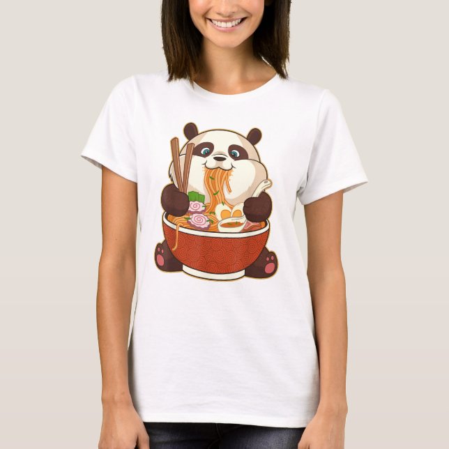 PANDA SOM RAMEN BEFOGAR | Tjock Panda Eating Ramen T Shirt (Framsida)