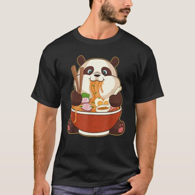 PANDA SOM RAMEN BEFOGAR | Tjock Panda Eating Ramen T Shirt (Framsida)
