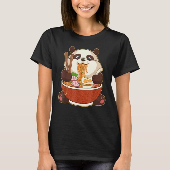 PANDA SOM RAMEN BEFOGAR | Tjock Panda Eating Ramen T Shirt (Framsida)