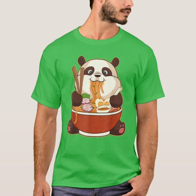 PANDA SOM RAMEN BEFOGAR | Tjock Panda Eating Ramen T Shirt (Framsida)