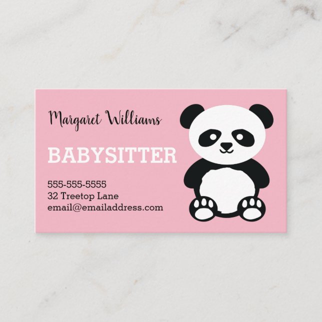 Panda som sitter barnvakt det rosa Babysitterdjur Visitkort (Framsida)