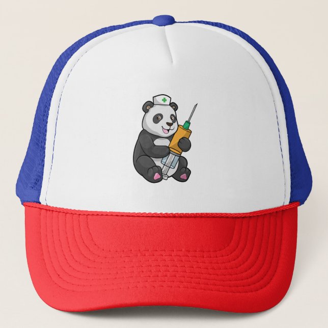 Panda som sjuksköterska med spruta keps (Framsida)
