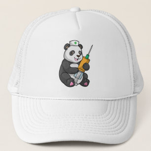 Panda som sjuksköterska med spruta keps