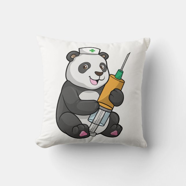 Panda som sjuksköterska med spruta kudde (Framsida)
