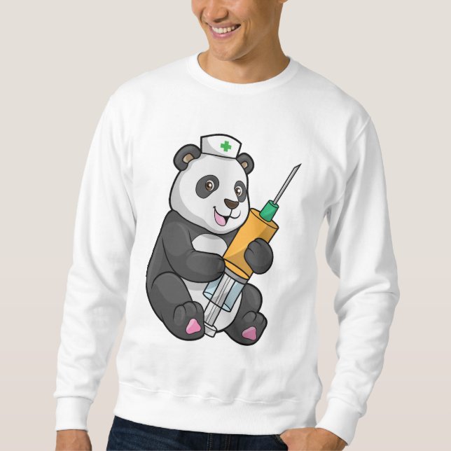 Panda som sjuksköterska med spruta lång ärmad tröja (Framsida)