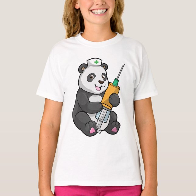 Panda som sjuksköterska med spruta t shirt (Framsida)