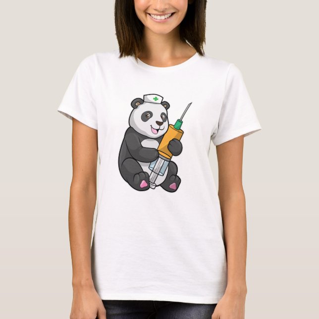 Panda som sjuksköterska med spruta t shirt (Framsida)