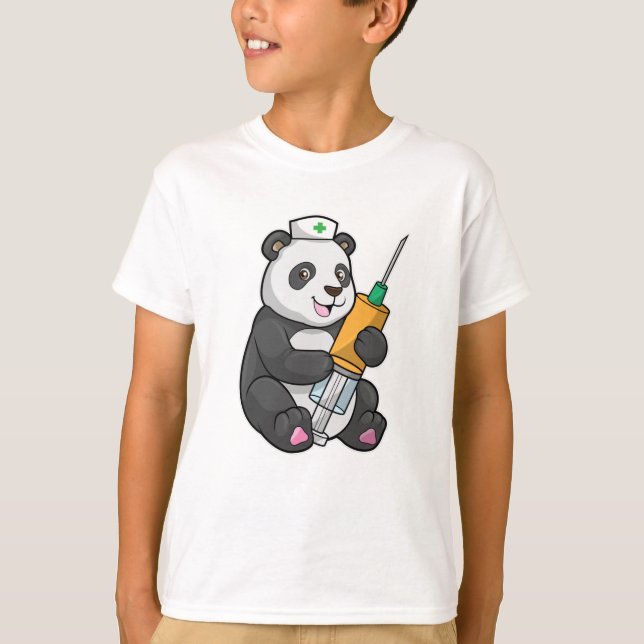 Panda som sjuksköterska med spruta t shirt (Framsida)