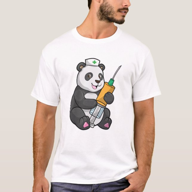 Panda som sjuksköterska med spruta t shirt (Framsida)