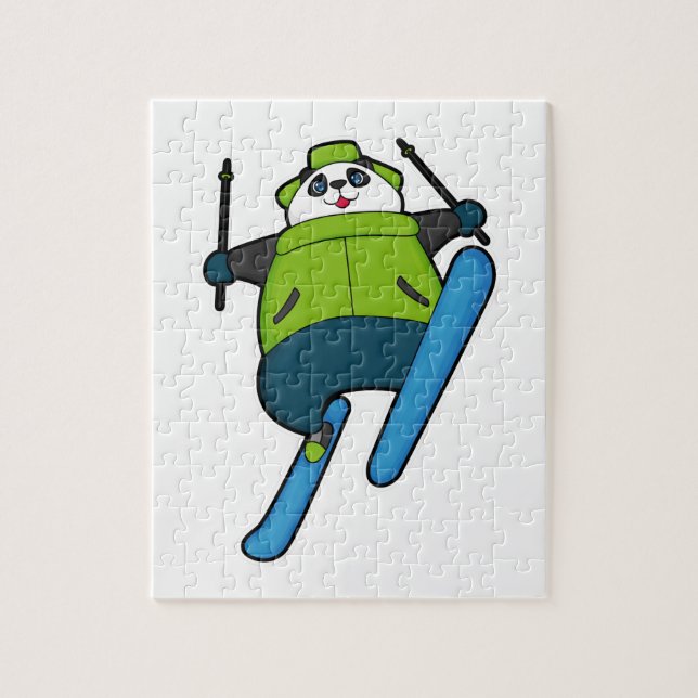 Panda som Ski jumper med Ski Pussel (Vertikal)
