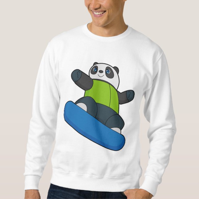 Panda som snöbrädare med snöbräda lång ärmad tröja (Framsida)