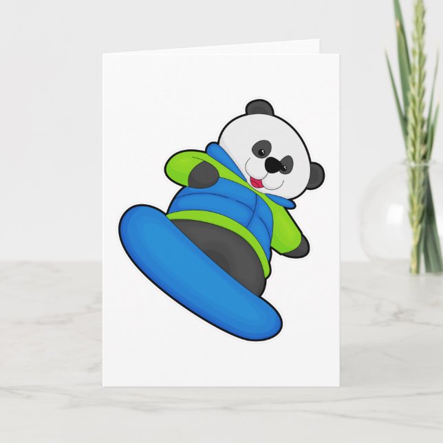 Panda som snöskidåkare med snowboard kort (Framsida)