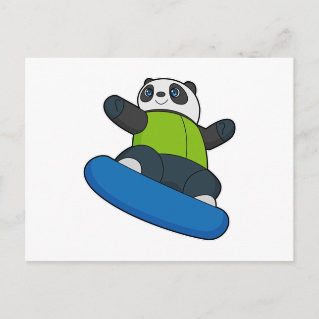 Panda som snowboardåkare med snowboard vykort (Framsida)