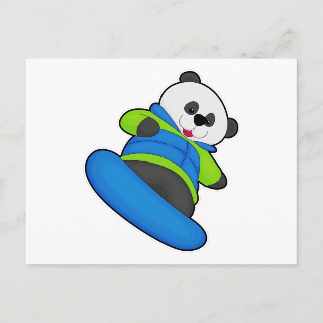 Panda som snowboardåkare med snowboard vykort (Framsida)