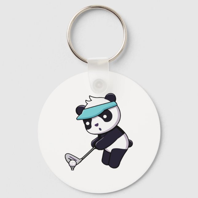 Panda som spelar golf rolig djur golfspelare Panda Nyckelring (Framsida)