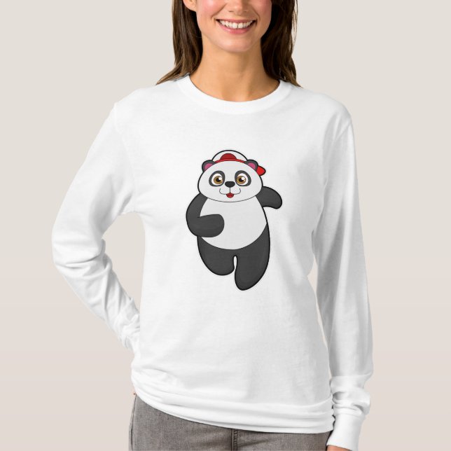 Panda som springer med keps t shirt (Framsida)