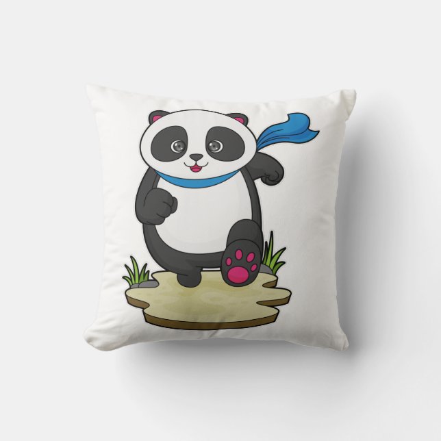 Panda som Springer med Scarf Kudde (Framsida)